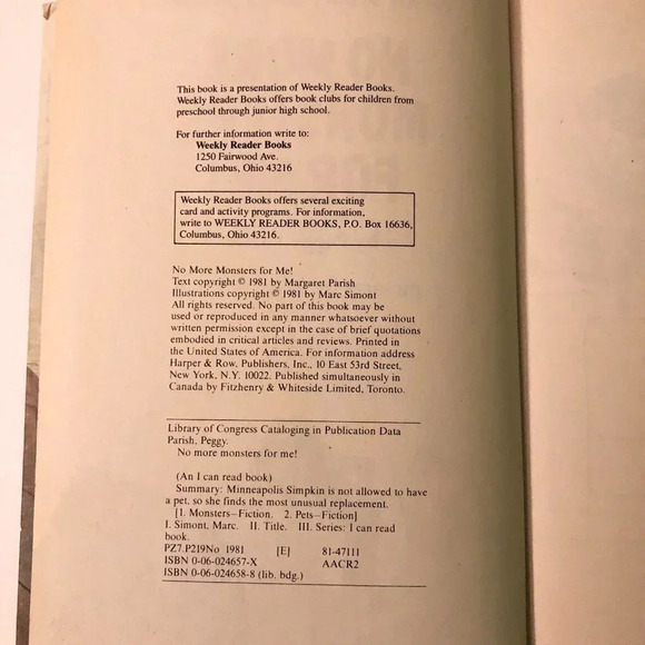 Vtg 1981 No More Monsters For Me An I Can Read Book by Peggy Parish HC - Picture 8 of 15